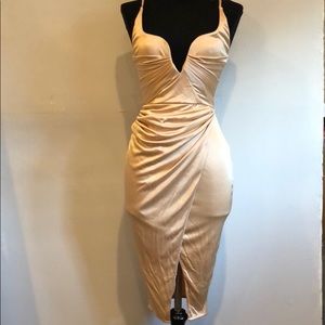 Gold structured satin mini dress